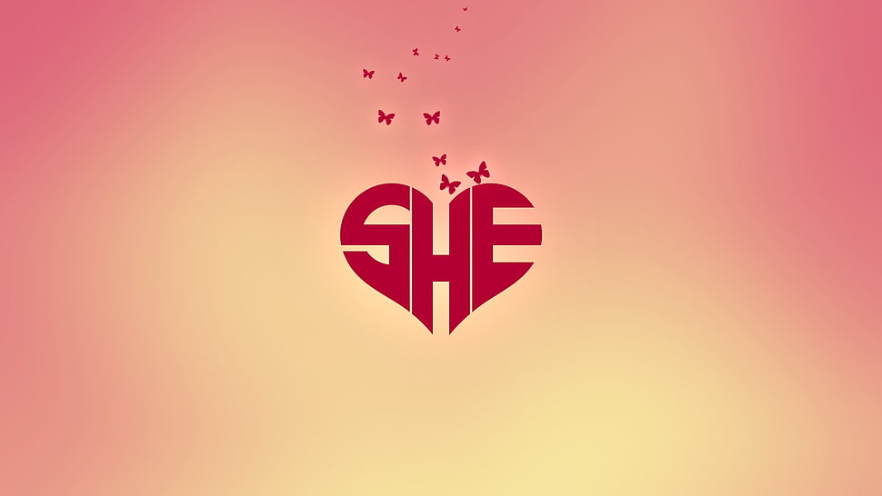 red heart SHE logo HD wallpaper
